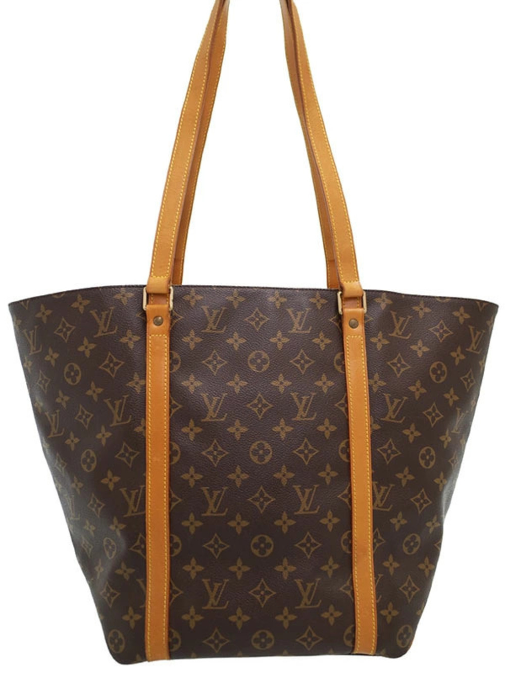 Louis Vuitton Monogram Sac Shopping Shoulder Bag Canvas Leather Brown